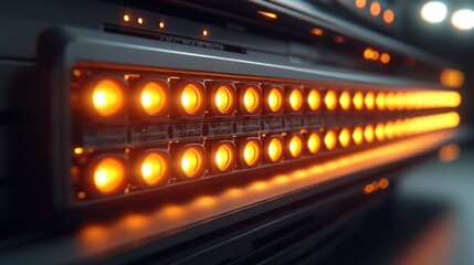 Server rack with glowing indicator lights