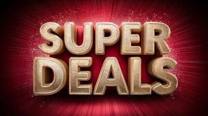 Golden super deals text on radiant red background highlighting discounts