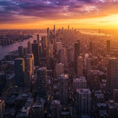 new york city skyline at sunset