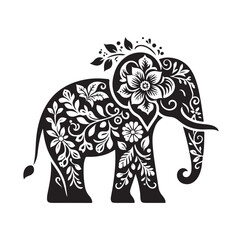 Elephant floral ornament decoration silhouette vector illustration