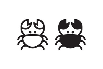 Cute Crab Icon in Outline and Solid Style Vector