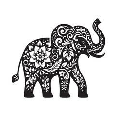 Elephant floral ornament decoration silhouette vector illustration
