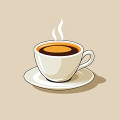 Obraz premium Steaming cup of coffee on a saucer, showcasing rich color and inviting aroma in a minimalist style