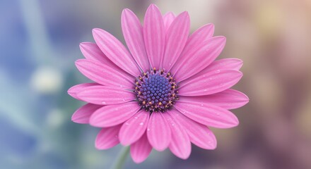 Fototapeta premium Pink Flower Blooming with Water Droplets in Soft Focus