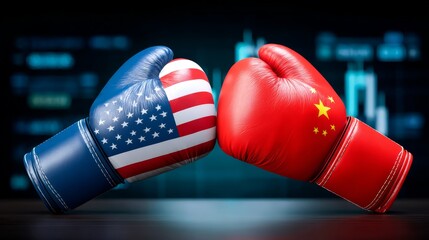 U.s. and china economic tension symbolized by boxing gloves with national flags