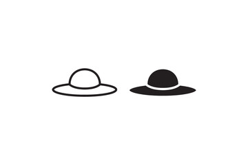 Wide Brim Hat Icon in Outline and Solid Style Vector