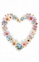 Heart-shaped floral arrangement on soft pink background with glow