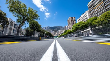 Monaco Grand Prix Street Circuit: A Sunny Day Perspective - Speed, luxury, and the thrill of racing converge on the Monaco Grand Prix street circuit. This captures the essence of the iconic race