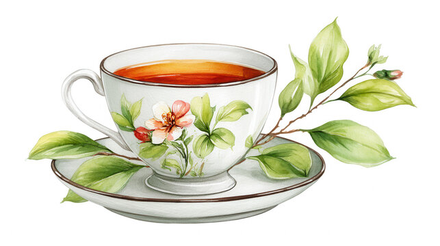 Watercolor teacup art with floral design, ideal for REBG 786 project.