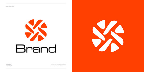 Circular motion logo icon design with Interlocking forms, vector illustration element, Symbol floral with circle dynamic central swirl and geometric abstract radial for brand identity business