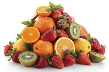 Colorful Assortment of Fruits Piled High on a White Backdrop Generative AI