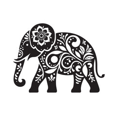 Elephant floral ornament decoration silhouette vector illustration
