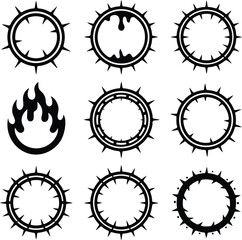 Circle of Thorns Silhouette Set | Thorn Crown Icon Collection Thorn Circle Silhouette | Crown of Thorns Vector Set