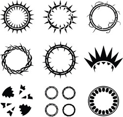 Fototapeta premium Circle of Thorns Silhouette Set | Thorn Crown Icon Collection Thorn Circle Silhouette | Crown of Thorns Vector Set