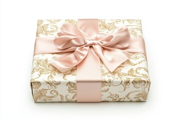 Elegantly Wrapped Gift with Floral Paper and Pink Bow