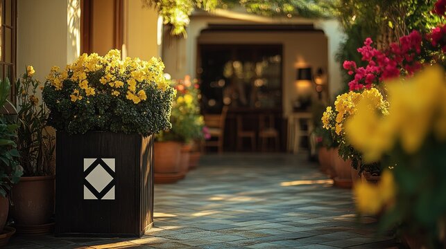 Sun-drenched courtyard garden path