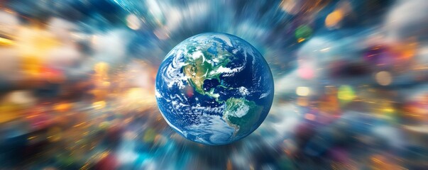 Vibrant earth globe in a dynamic colorful explosion.