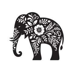 Elephant floral ornament decoration silhouette vector illustration
