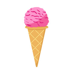 Vector ice cream summer illustration. Hand drawn image of strawberry soft serve ice cream in a waffle cone on a transparent background. Minimalistic flat vector illustration EPS10