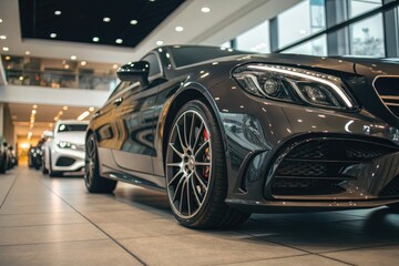Naklejka premium Luxury Car Close up on Showroom Floor With Modern Design Generative AI
