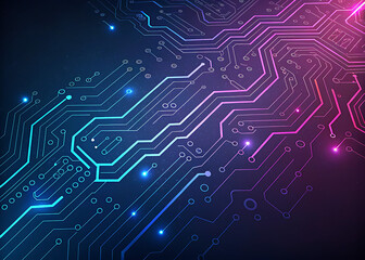 Obraz premium Abstract digital circuit board illuminated with glowing lines and lights.