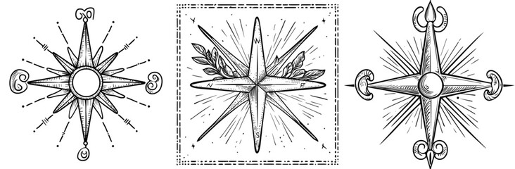 The compass rose, adorned with a fleur de lis symbol, points towards the north, serving as an indicator of direction and navigation, and boasts a detailed design along with cardinal points © Andrei