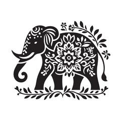 Elephant floral ornament decoration silhouette vector illustration
