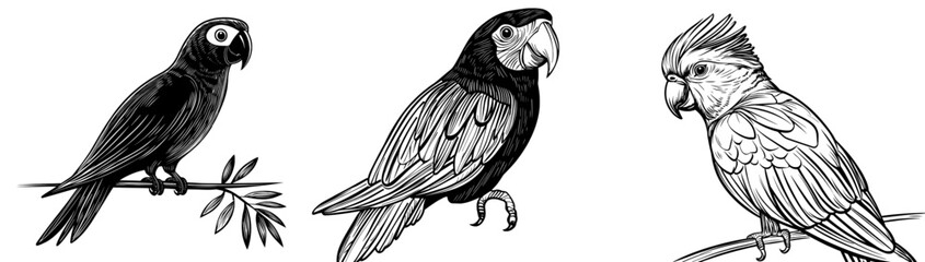 A striking silhouette of a parrot displaying its unique head and features, perfect for wildlife and nature themes