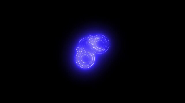 a glowing neon handcuff icon animation video on black background 