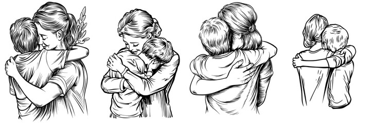 A stunning outline of a mother cradling her child, embodying love and care within a familial setting