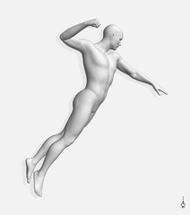 Leadership, freedom or development concept. Jumping man. 3D human body model. Design for sport. Vector illustration composed of particles.