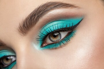 Obraz premium Close up of a Woman's Eye Adorned With Turquoise Makeup Generative AI
