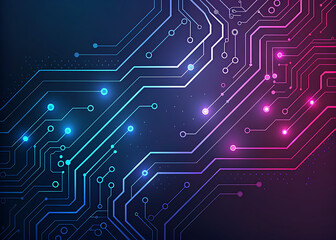 Obraz premium Abstract digital circuit board illuminated with glowing lines and lights.