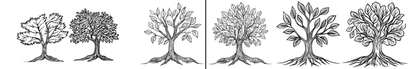 A stylized silhouette of two trees with leaves is perfect for nature-themed designs or eco-friendly projects