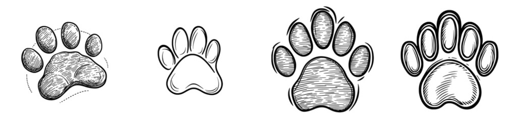 A basic black outline of a paw print, symbolizing animals such as dogs and cats, suitable for a range of designs
