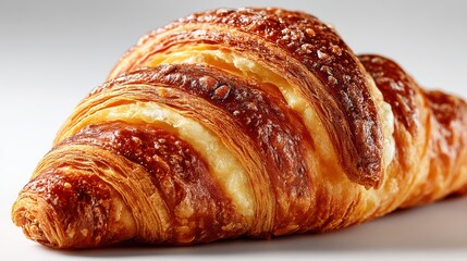 Fototapeta premium a close-up of a delicious, buttery croissant with a golden flaky exterior on a white isolated background, warm and indulgent design