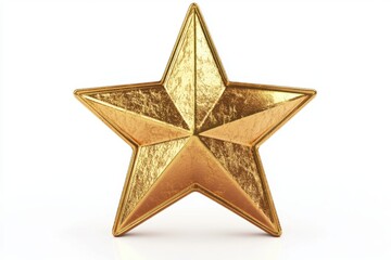 A shiny golden five pointed star with detailed texture isolated on a white background studio 