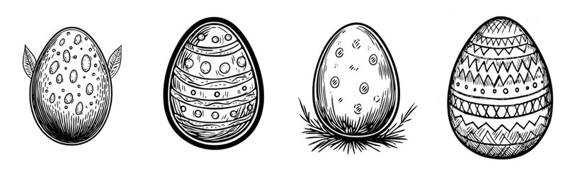 A basic black outline of an egg featuring circular spots, ideal for multiple design and culinary applications