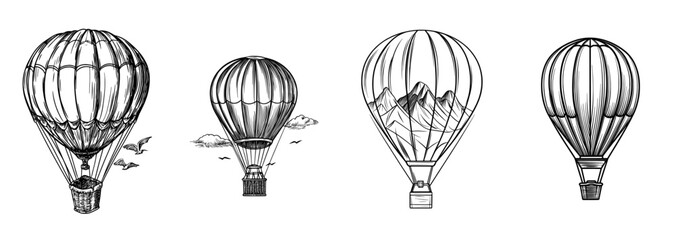 A basic outline of a hot air balloon symbolizes adventure and travel through the air