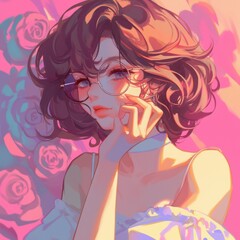 Stylish girl with vibrant pink and rose background
