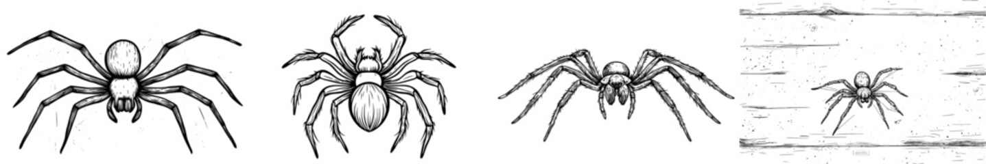 A dark outline of a spider is displayed, highlighting its eight legs and unique body shape, making it suitable for various design applications