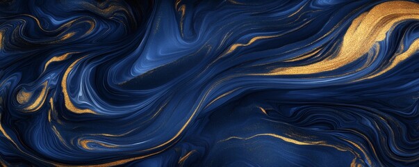 Obraz premium Intricate swirls of deep blue and gold hues.