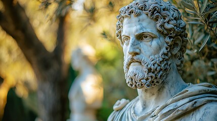 Timeless greek artistry statues in garden high resolution picture