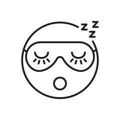 Sleeping Face With Eye Mask Line Icon. Rest, Relaxation, And Sleep Quality Symbol. Nighttime Routine, Sleep Hygiene, And Wellness Concept. Editable Stroke. Isolated Vector Illustration