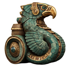Intricate Aztec Eagle Sculpture Ancient Mesoamerican Art Gold and Jade Decorated Figurine