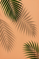 Shadows of Green Palm Leaves Create Interesting Patterns on a Pastel Background