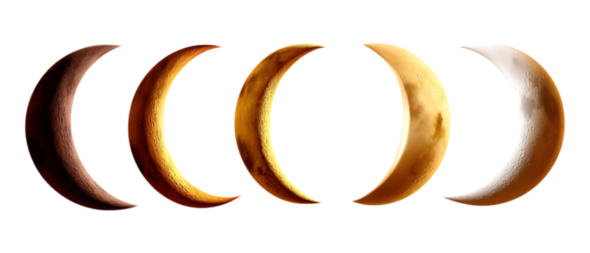 Pack of Crescent Moons Against Transparent Background for Celestial Branding, Night Sky Promotion, or Astrological Design Projects