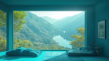 Fototapeta premium Tranquil mountain lake vista room