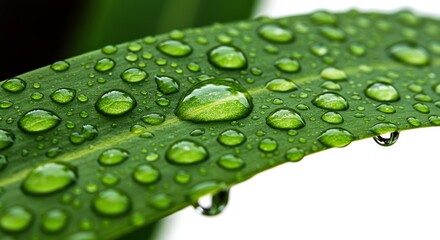 Leaf with Water Droplets Sparkling in Sunlight Close Up