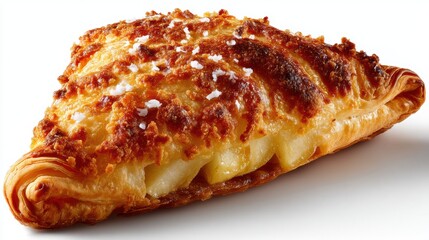 a delicious, golden-brown apple turnover with a flaky crust on a white isolated background, warm and sweet design